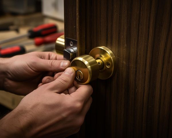 Låsesmed monterer ny lås i tredør